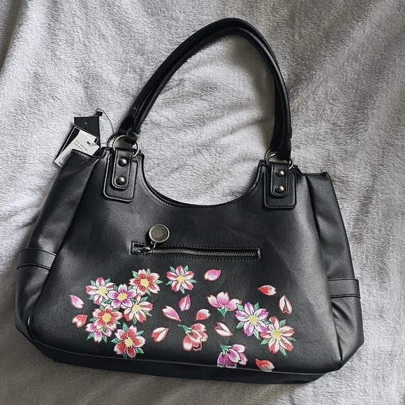 Ed Hardy Black Bag with Floral and Skull Embroidery - Picture 2 of 4